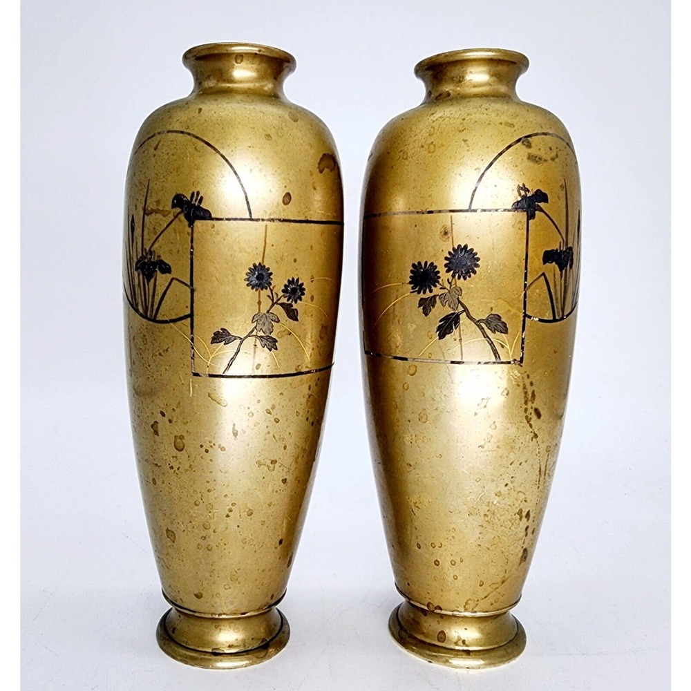 Antique Noboru Nogawa 能川登 Japanese Bronze Shakudo Vase Meiji Period, Art Nouveau